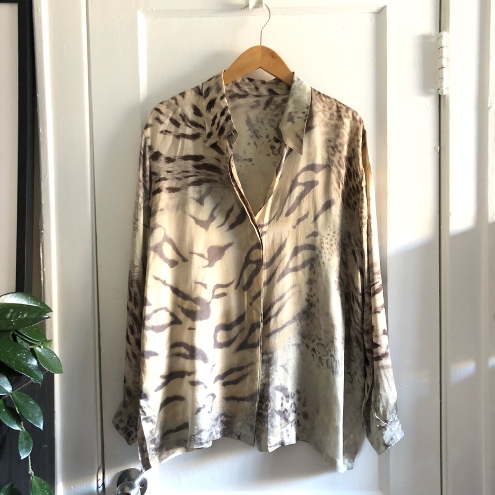 Vintage silk animal print shirt, L